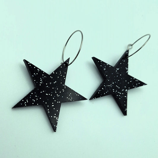 Pendientes Estrella Glitter Negro