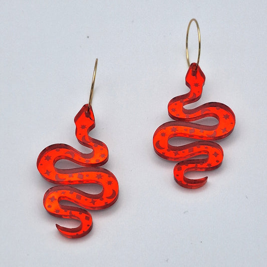 Pendientes Serpiente Mística en rojo