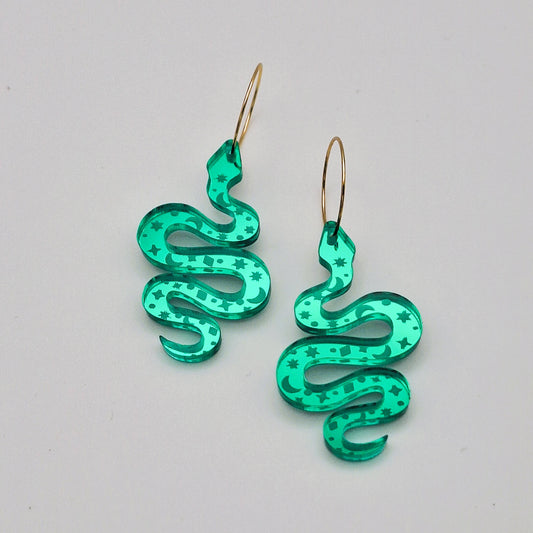 Pendientes Serpiente Mística en verde