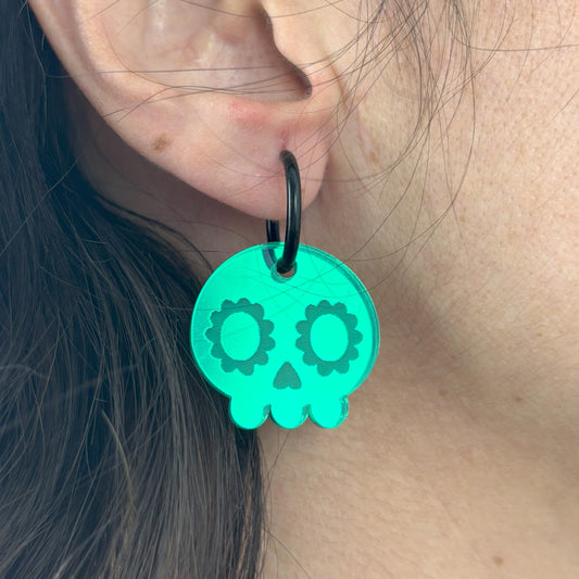 Pendientes Calavera Kawai efecto espejo Pendientes largos Lolailo Verde