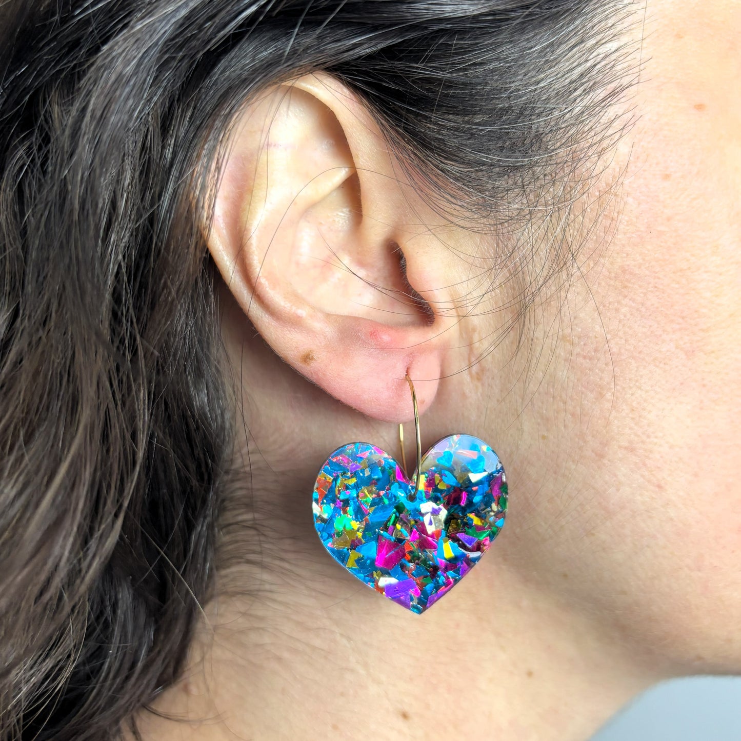 Pendientes Corazón Glitter Azul